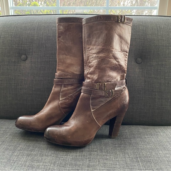 Frye Miranda Slouch Chocolate Brown Leather Boots - Picture 3 of 12